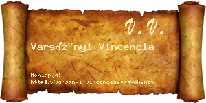 Varsányi Vincencia névjegykártya